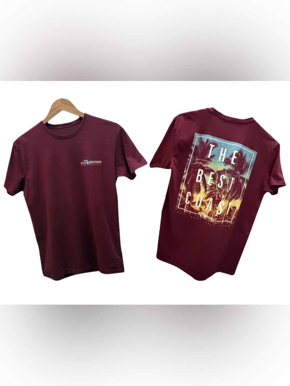 FLO GROWN Florida Graphic Tee “The Best Coast” Maroon Size M